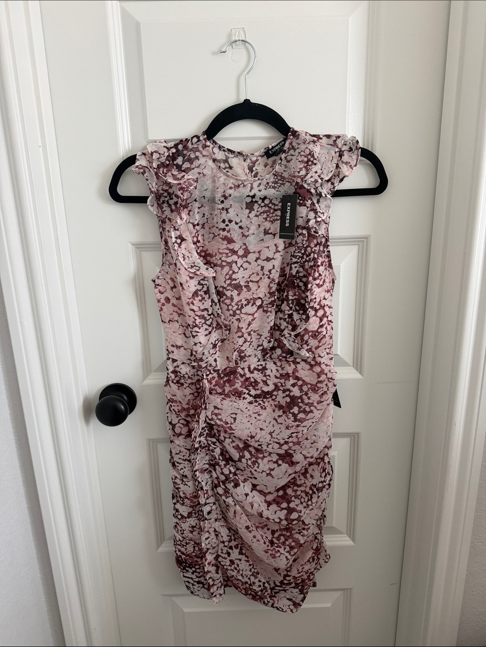 Express Pink and Burgundy Printed Ruffle Midi Dress